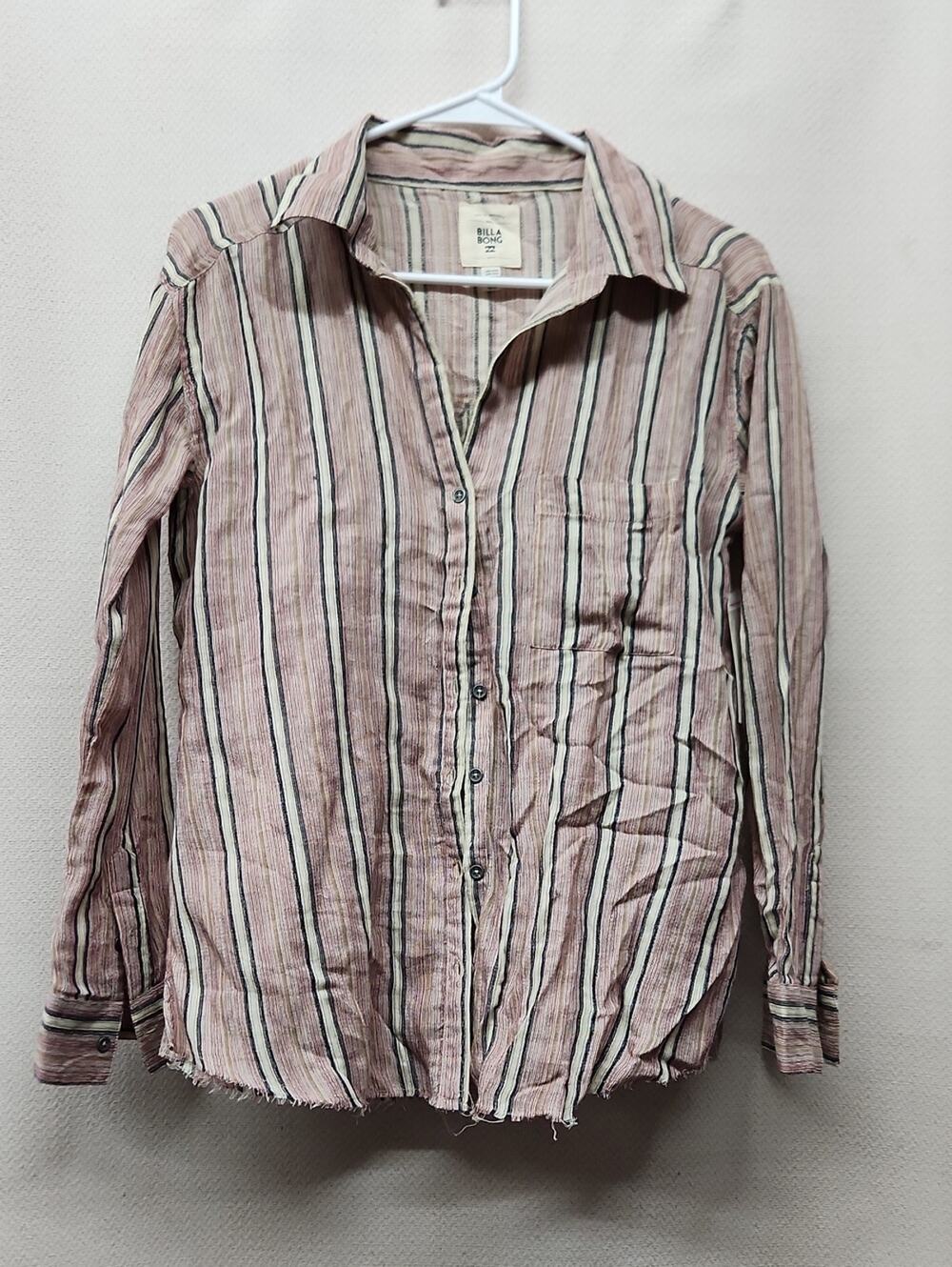 Billabong Pink and Cream Striped Button-Down Shirt